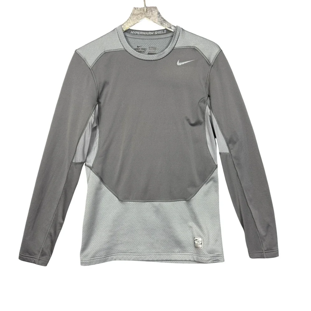 Nike Pro Combat Shirt Mens Small Grey Hyperwarm Shield Fitted Long Sleeve DriFit